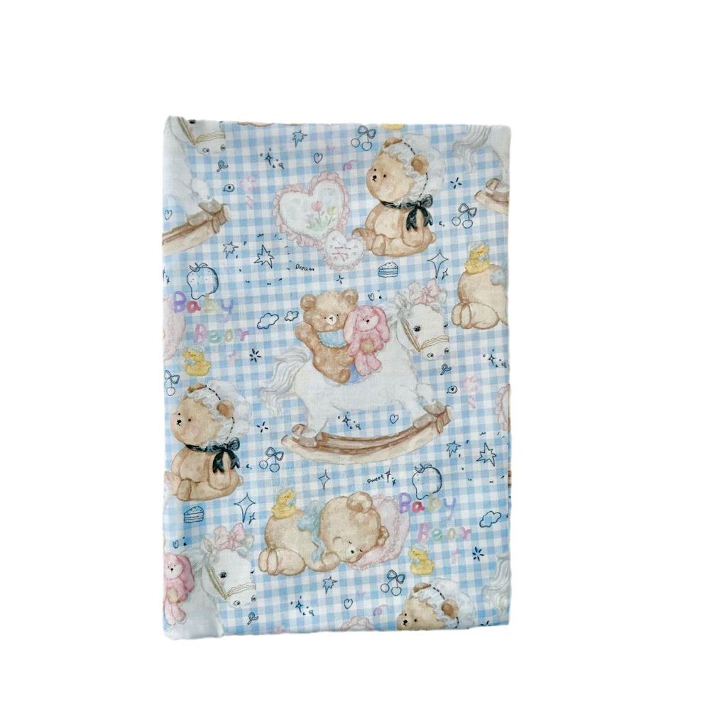 40s Cotton Digital Print Fabric: Rocking Horse Bear Plaid for Women's, Children's, and Parent-Child Home Clothing DIY Creations.