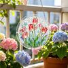 Acrylic Sun Catcher Hanging Ornament Floral Design Round Decorative Window Hanging Suncatcher Art Piece Indoor Outdoor Use
