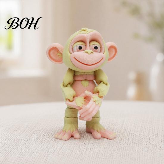 Durable Animal Decoration 3D Printed Articulated Monkey Figurine, Multi-Color Cartoon Model with Portable Healing Charm Movable Joints, Stress Relief
