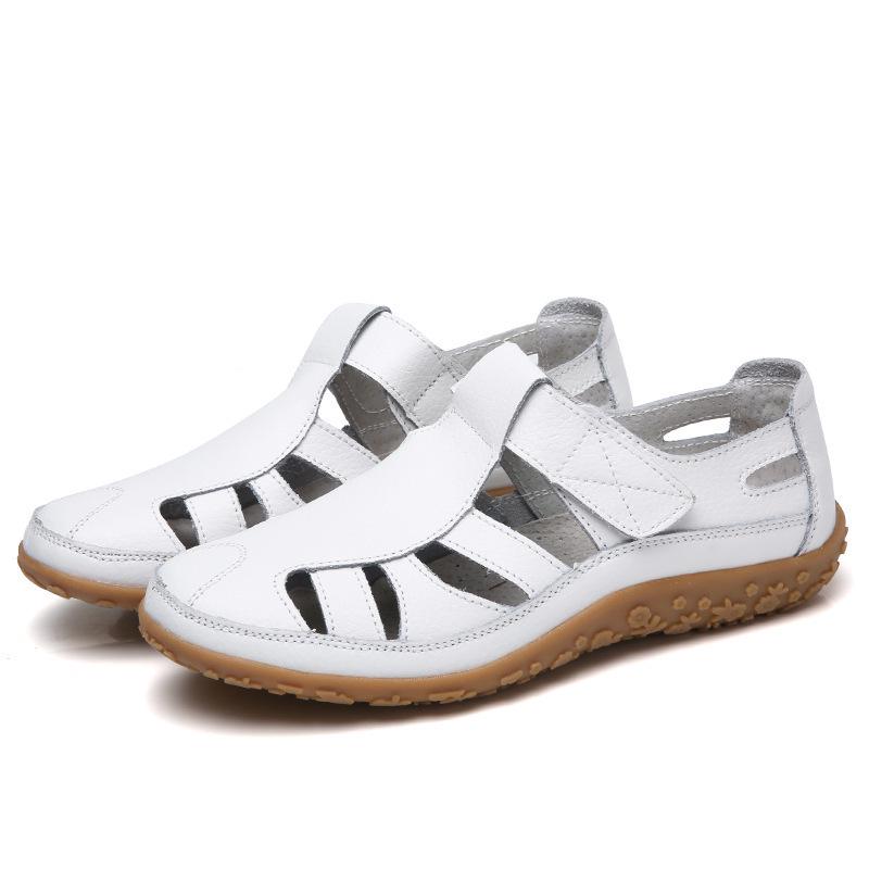 Summer Retro Handmade Cowhide Velcro Sandals with Soft Sole