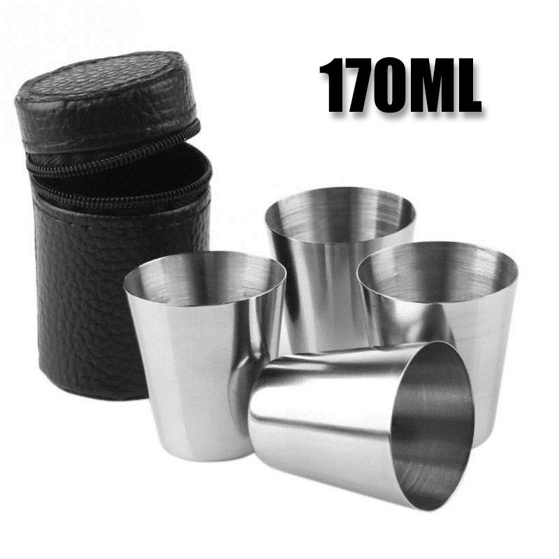 30/35/70/170ml Practical Stainless Steel Cups Shots Set Mini Glasses For Whisky Wine With Case Portable Drinkware Set Outdoor