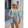 Summer Solid Colour Square Neck Splicing Button Mid Sleeve Women's T-Shirt