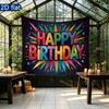 Balloons and Cake Happy Birthday Party Banner, Colorful Polyester Backdrop for Celebration & Photos