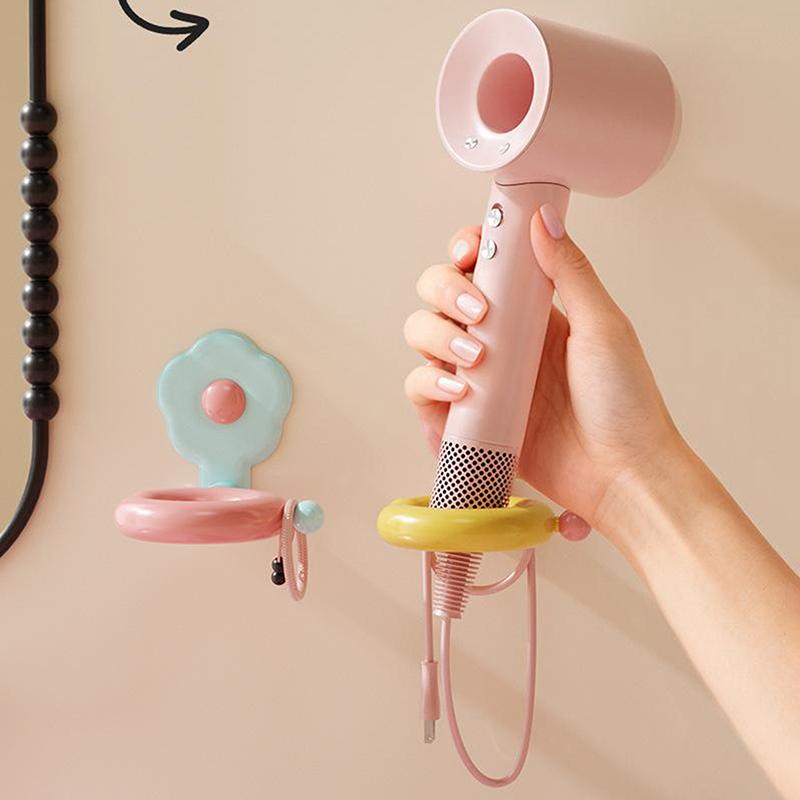 Wall-Mounted Hair Dryer Rack Punch-Free Hair Dryer Storage Rack Dopamine Colorful Organizer For Bathroom