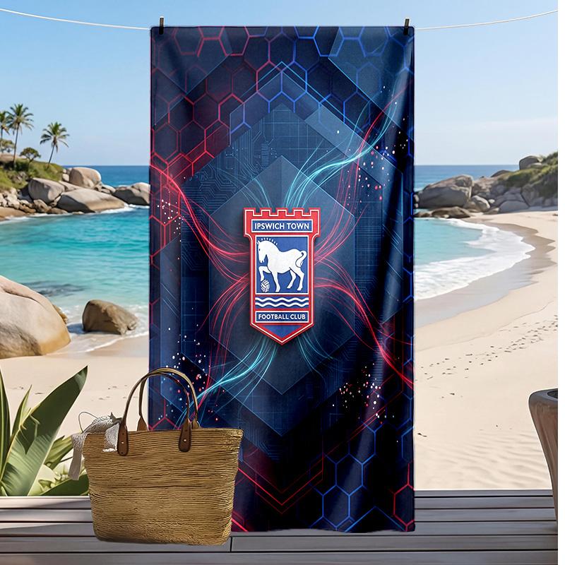 Ipswich Town Football Print Beach Towel, Large Soft Quick Dry Towel for Beach Camping Swimming