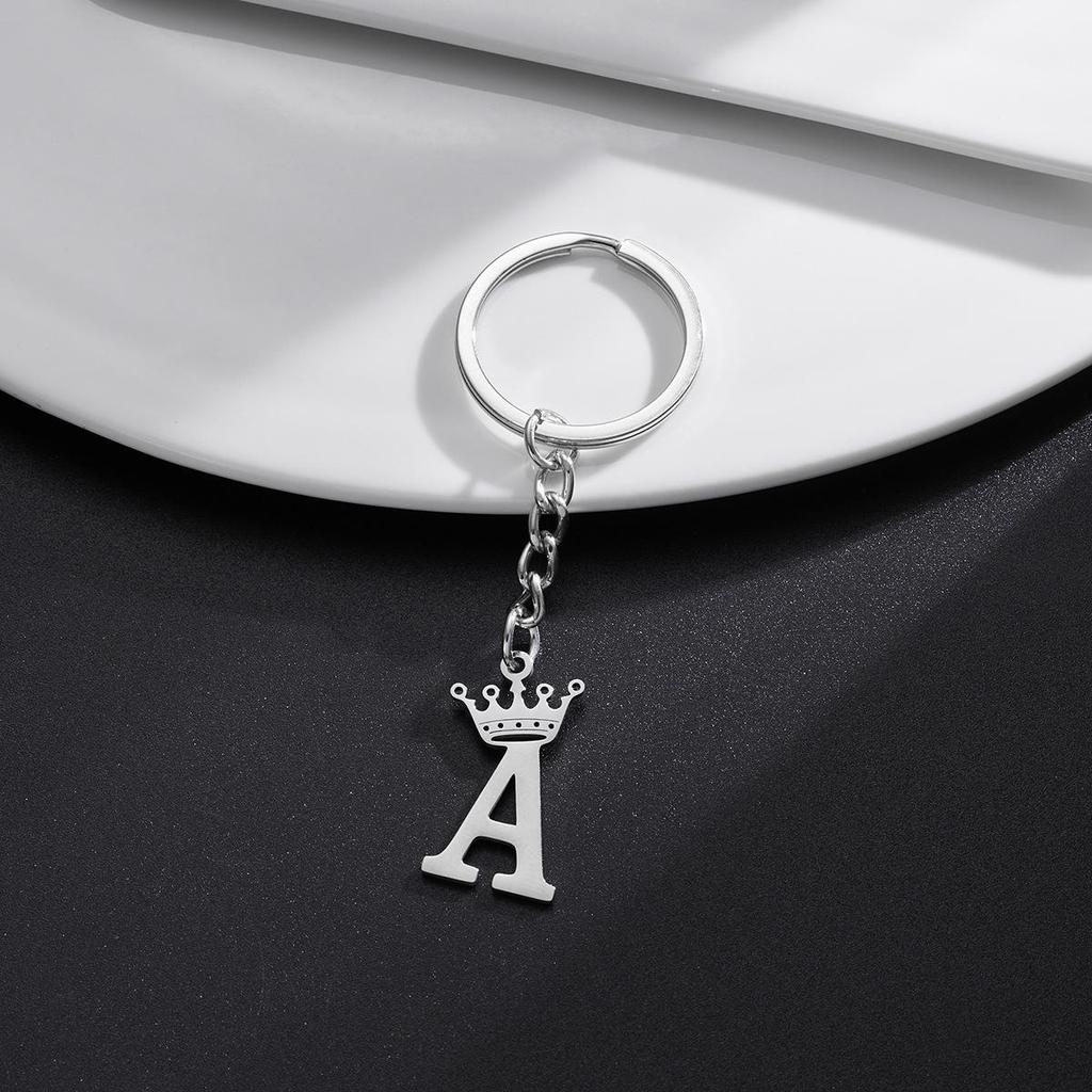 Stainless Steel Crown Letter Keychain Pendant, European Punk Style.