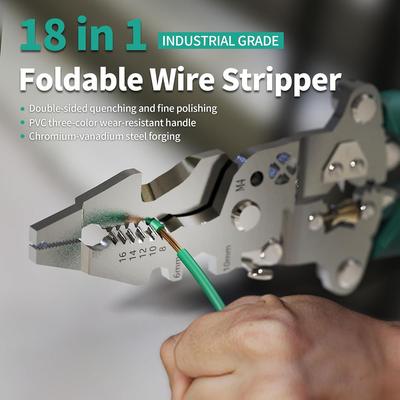 18-in-1 Faltbarer Drahtabisolierer, Multifunktionaler Faltbarer Drahtabisolierer Elektrikerzange, Zum Schneiden Ziehen von Drähten Kabelzange