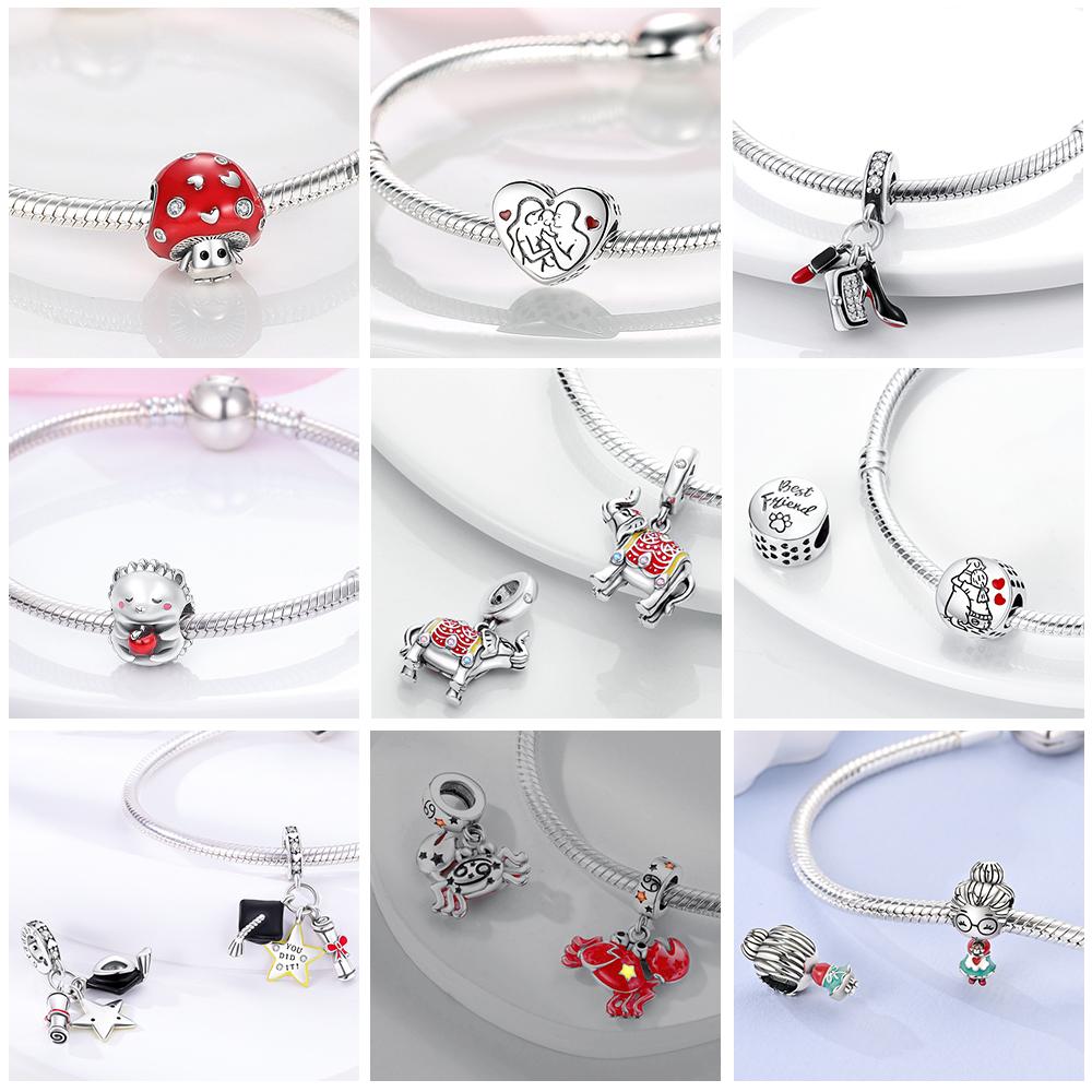 Copper Plated Red Charms Heart Coffee Charm Fit Original Beads Pendent Dangle Bracelet Diy Jewelry Gift For Women