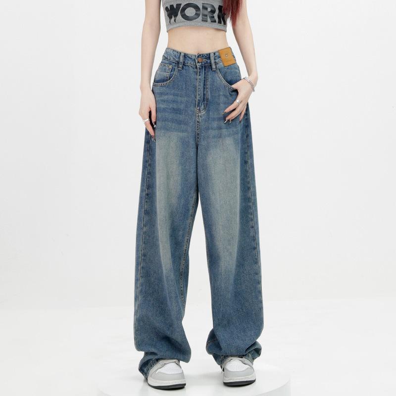 Pear-shaped Body Wide-leg Jeans for Women with Large Size Fat Mm Slim High Waist Straight-leg Pants for Summer New Loose Floor Pants