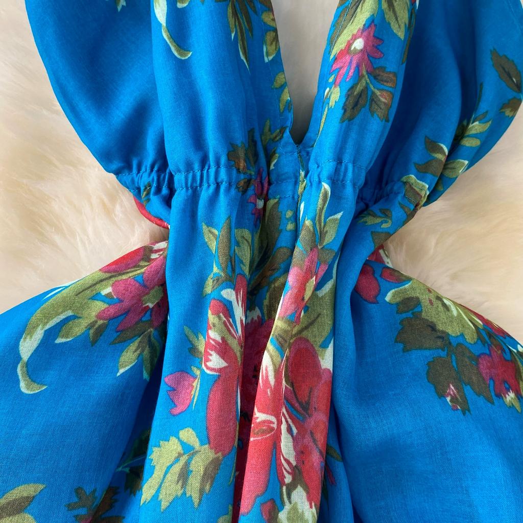 Summer Women Sexy V-neck Halter Open Back Print Long Maxi Holiday Beach Dresses