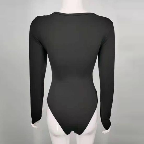 Women Bodysuit Solid Color Square Neck Slim Fit Sexy Lady Playsuit Daily Clothes