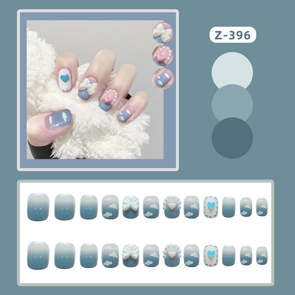 24Pcs Frosted Smoky Black Ripple Fake Nails Full Coverage Removable Press On Nails Finished Nail Stickers