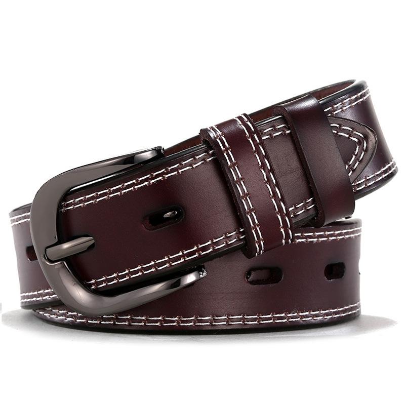 Retro Jeans With Women'S Casual Pin Buckle Cowhide Belt With Body Porous Belt