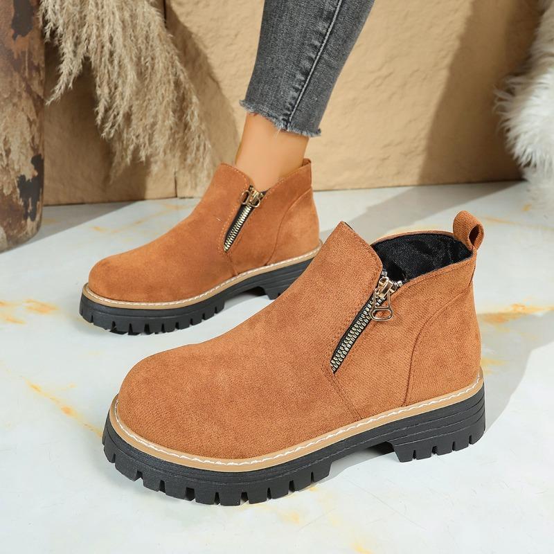 Booties  Fall Winter New Fashion Comfortable Round Toe Double Zip Platform Block Heel Women's Shoes