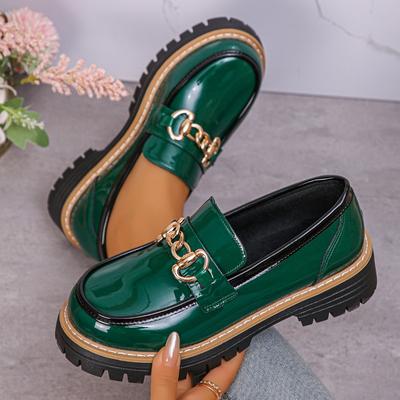 Dames Brede Wijdte Britse Stijl Platform Loafers - Metallic Gesp Leren Oxford Schoenen voor Lente/Herfst, Retro Chunky Zool Flats