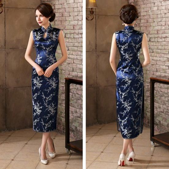 Ženy Léto Cheongsam Stojánek Límec Květinový potisk Dutý Rozdělený lem Bez rukávů Qipao Slim Fit Retro Čínský styl Délka do půli lýtek Svatba