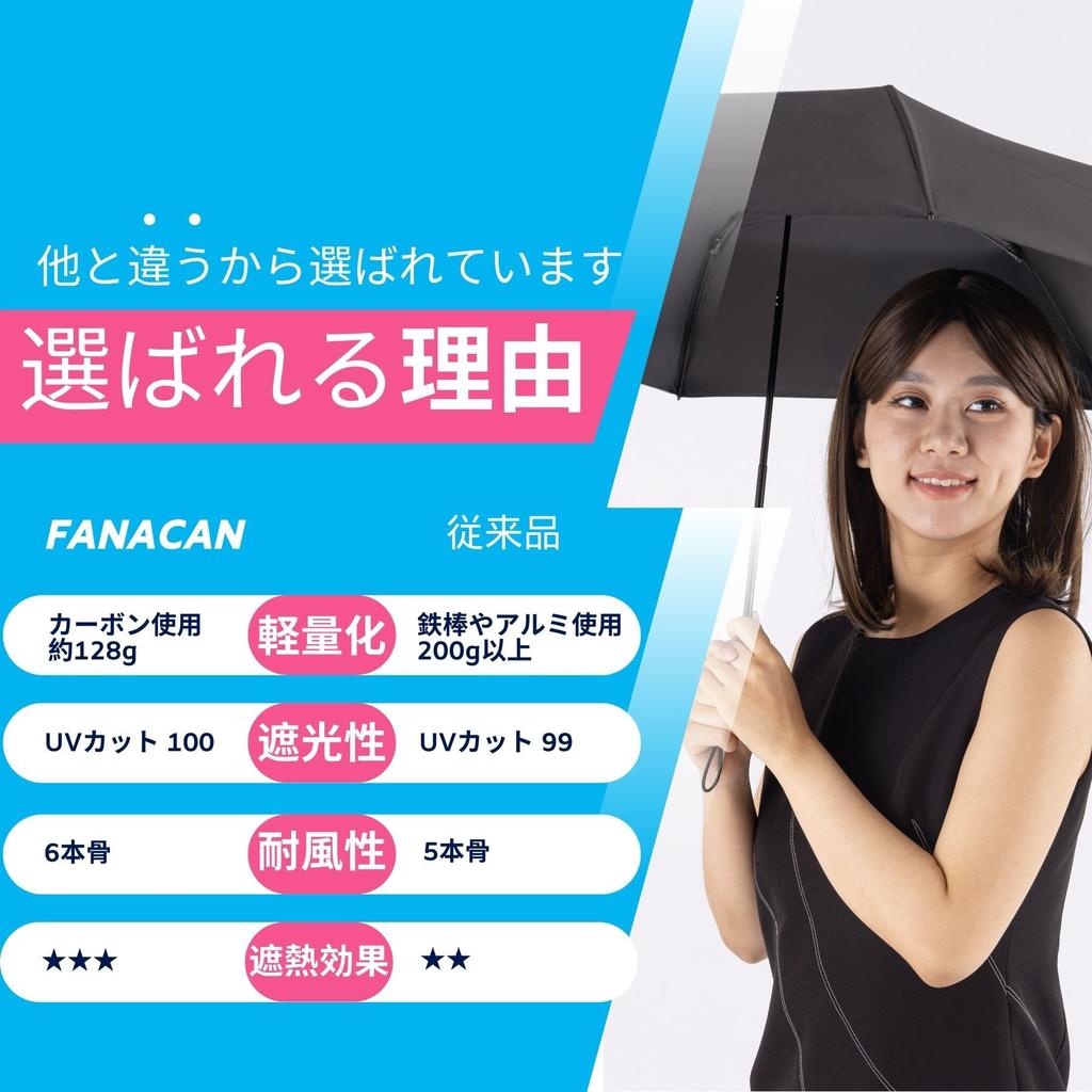 FANACAN Carbon Fiber Parasol with UV Light and Suitable for Rain or and Ultra-Lightweight 100% Protection, Blocking, Compact, Water-Repellent,