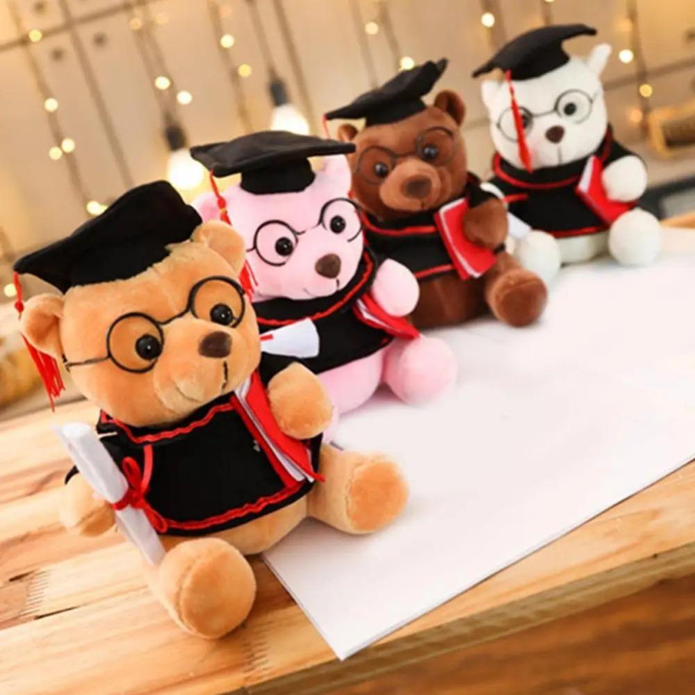 18/23cm Cartoon Lovely Bear Glasses Bear Stuffed Plush Toy Graduation Bear Doll  Kindergarten Gift
