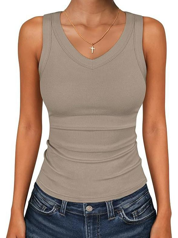 2026 Women's Slim-Fit V-Neck Ribbed Sleeveless Casual Top