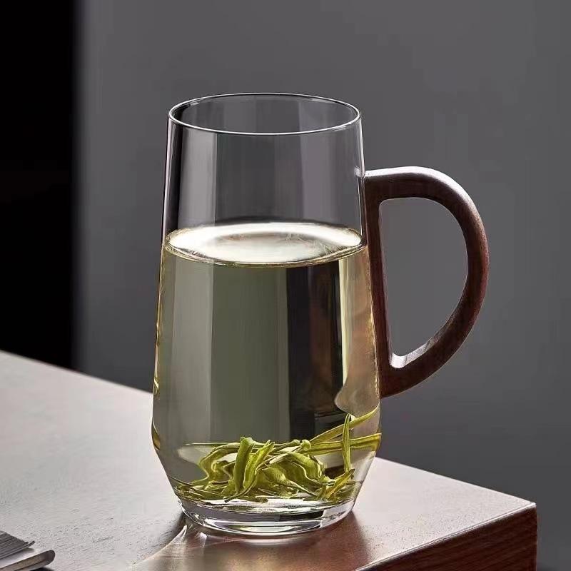 High Borosilicate Heat-resistant Glass Japanese-style High-value Walnut Handle Tea Cup Household High-temperature-resistant Cup