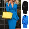 1 Set Women Blazer Skirt Solid Color Slim Autumn Winter Buttons Lace-up Skirt Suit for Office