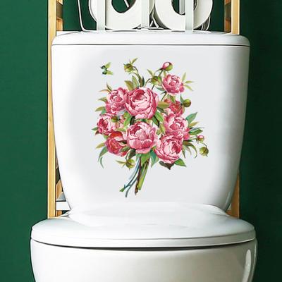 Flower Theme Toilet Lid Sticker Waterproof Self-adhesive Waterproof Easy-peel Traceless Bathroom Wall Decal