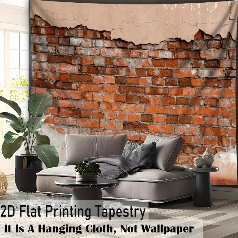 2D Flat Printed Vintage Red Brick Wall Tapestry Peach Skin Fabric Wall Hanging Industrial Loft Bedroom Living Room Decor