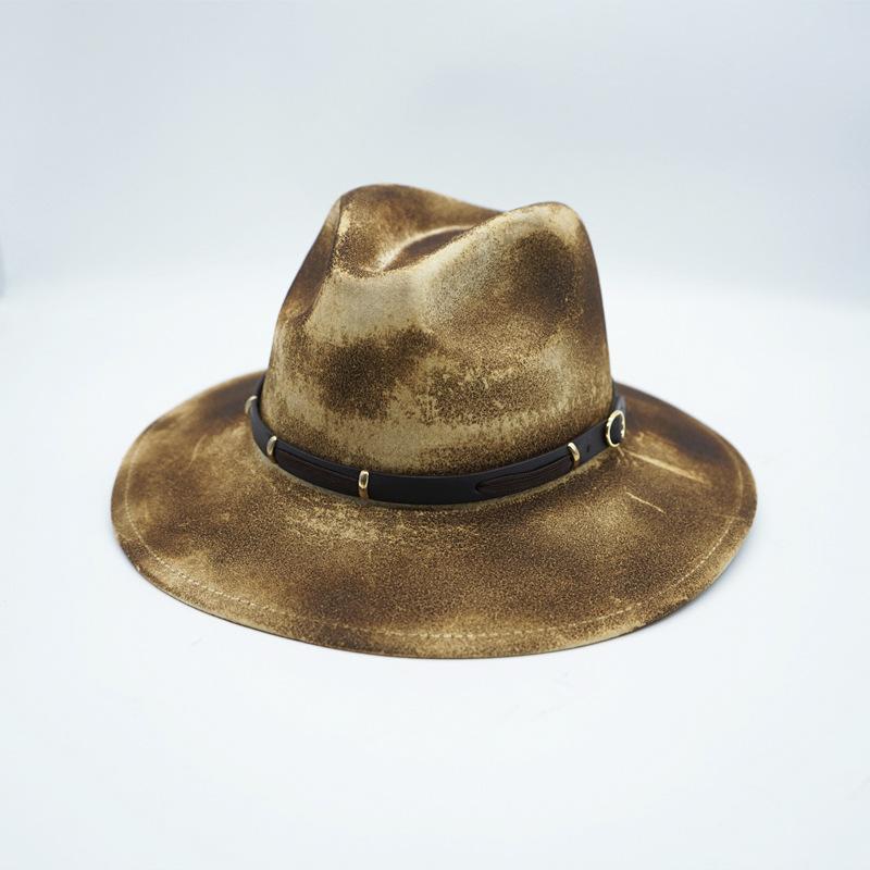 Western Denim Sweet Cool Belt Smudged Wool Jazz Top Hat Men And Women Autumn And Winter Handsome Gentleman Felt Retro Hat
