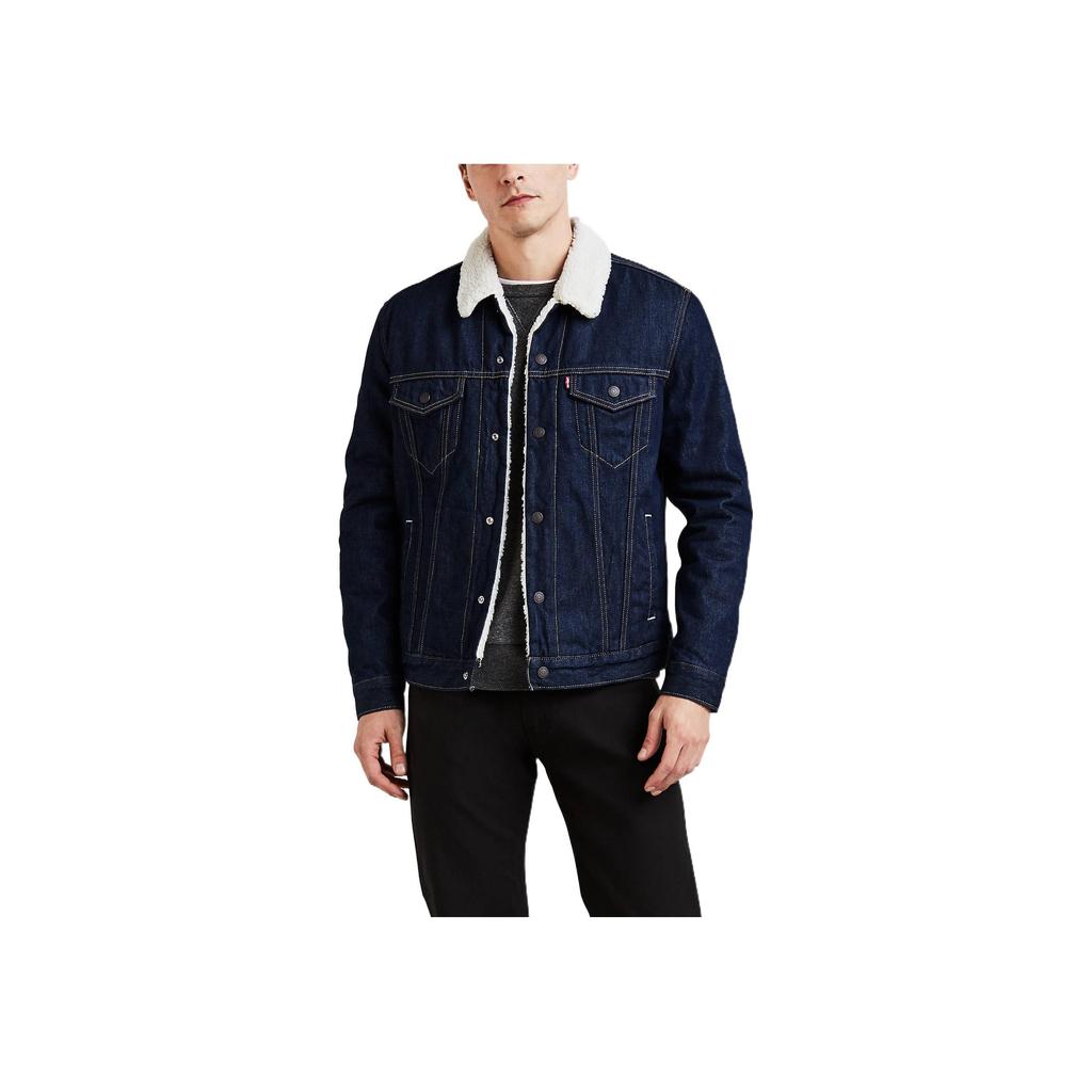 Levis Solid Color Single-Breasted Denim Long Sleeve Jacket Men jackets Dark-Blue 16365-0084