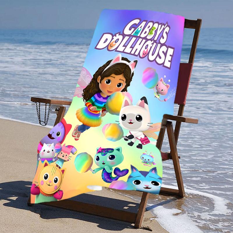 proof beach towel with a Gabby's Dollhouse2 pattern - soft,absorbent,quick-drying,machine washable - perfect for swimming,camping,bathing