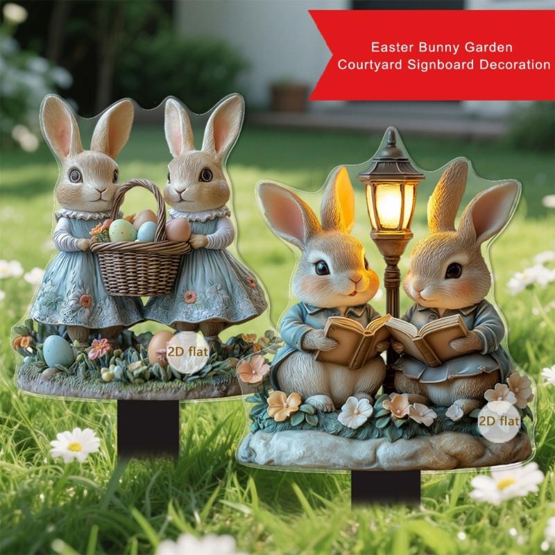 Weather Proof Acrylic Rabbit Lawn Sign Animal Stake Perfect For Easter Party Decorations And Garden Display