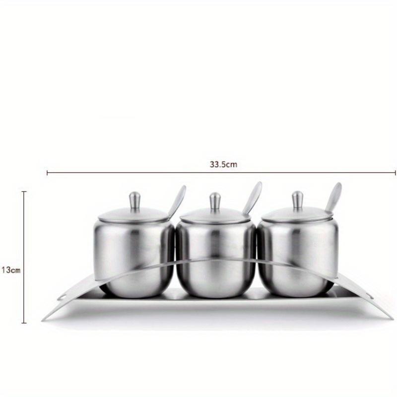 304 Stainless Steel Sugar Bowl with Clear Lid Sugar Storage Organizers with 3 Serving Spoons and Non-slip Base