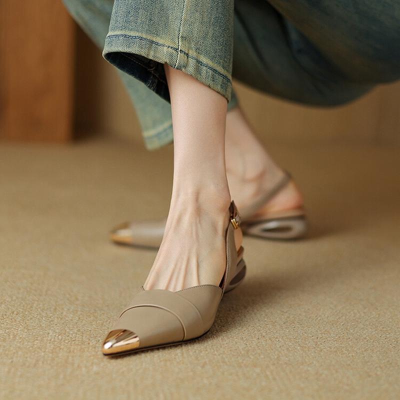 Fashion NEW Summer Women Sandals Genuine Leather Shoes for Women Cover Toe Slingback Sandals Pointed Toe Strange Heel Designer Sandals