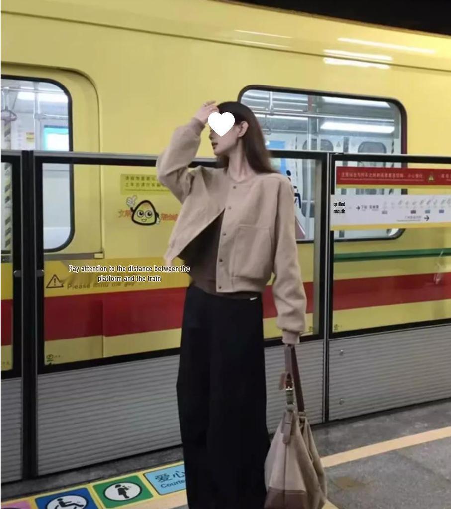 Damen American Retro Graue Baseballjacke - Frühling/Herbst Stil, Locker, Lässige Passform