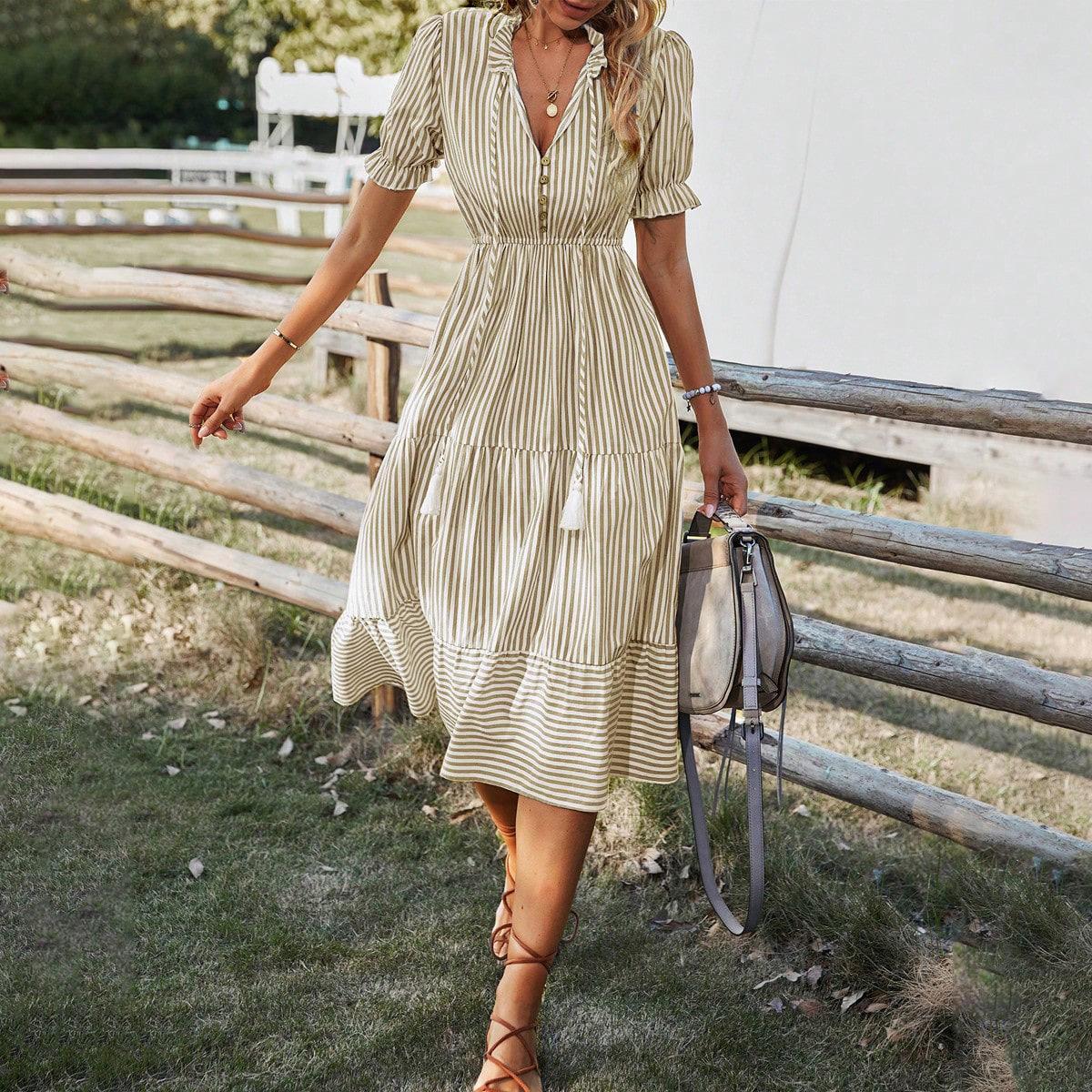 

GMXIA Модное женское платье летнее полосатое платье стиль XL жёлтый