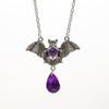 Gothic Sliver Color Vampire Bat Teardrop-shaped Purple Rhinestone Pendant Necklace for Women Steampunk Halloween Gifts Jewelry