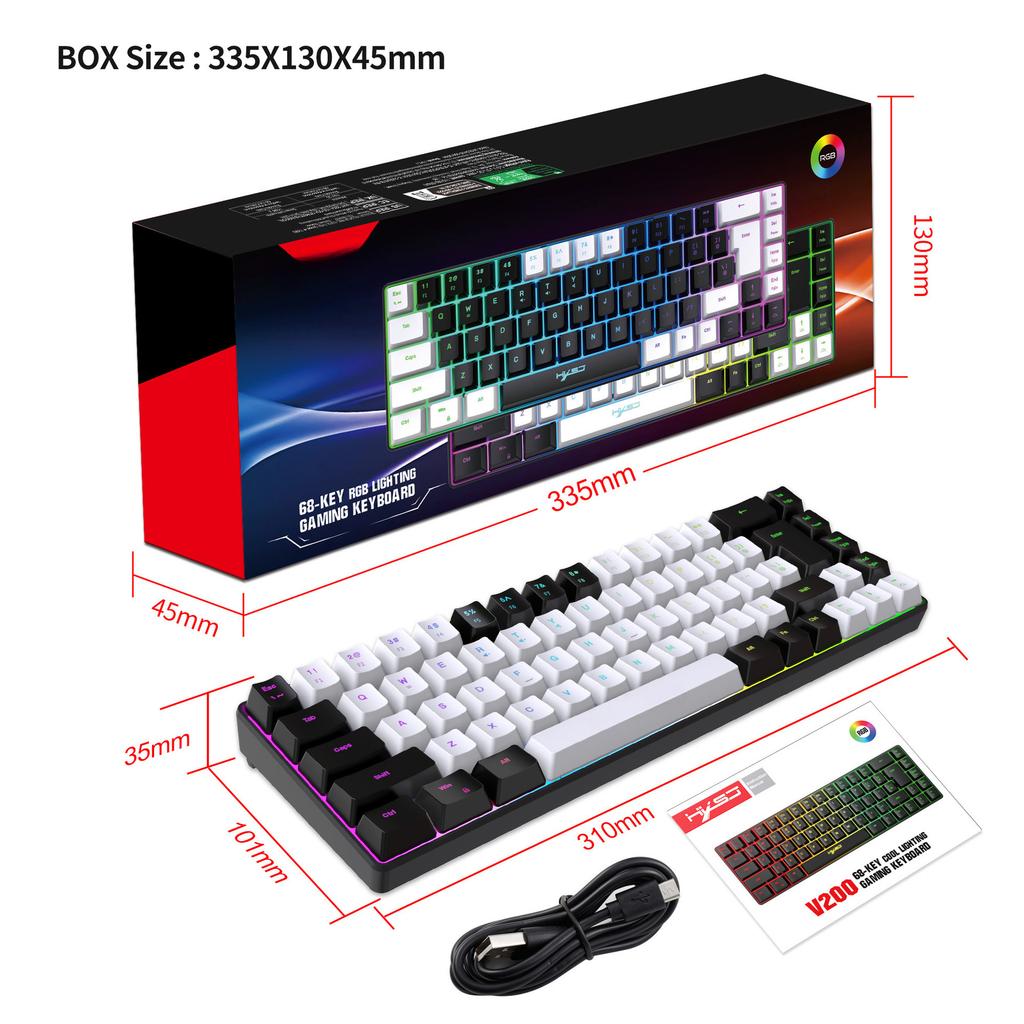 Game Keyboard 68-key Three-color Matching Keycap Key-line Separation RGB Backlit Membrane Keyboard