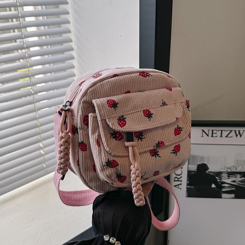 Stylish Fashionable Corduroy Round Crossbody Bag Trendy Everyday Medium Size