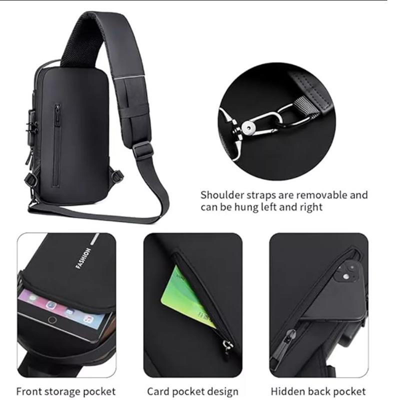Men's Crossbody Bag Shoulder Sling Bag Anti-theft Lock Chest Bag With USB Port