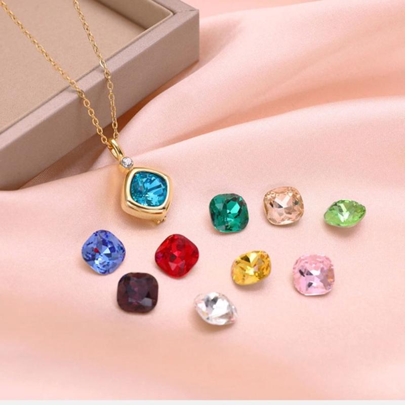 Replaceable Zircon Necklace Birthstone Pendant Neckchain Adjustable Choker Handmade Collarbone Chain Jewelry for Women