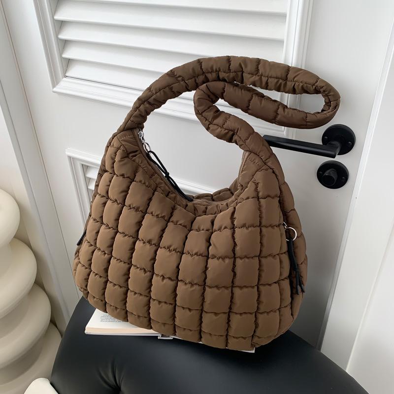 Korean Pleated Cloud Tote - Versatile Women's Down Cotton Large Capacity Crossbody Bag