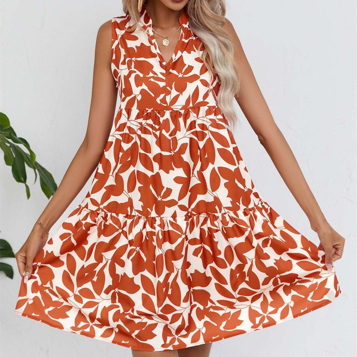 

QICED женские модные летние весенние повседневные платья без рукавов с v-образным вырезом и цветочным принтом XXL