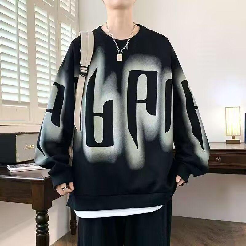 Trendy Men's Letter Print Sweatshirt: Autumn/Spring Round Neck, Long Sleeve, Casual Loose Fit.