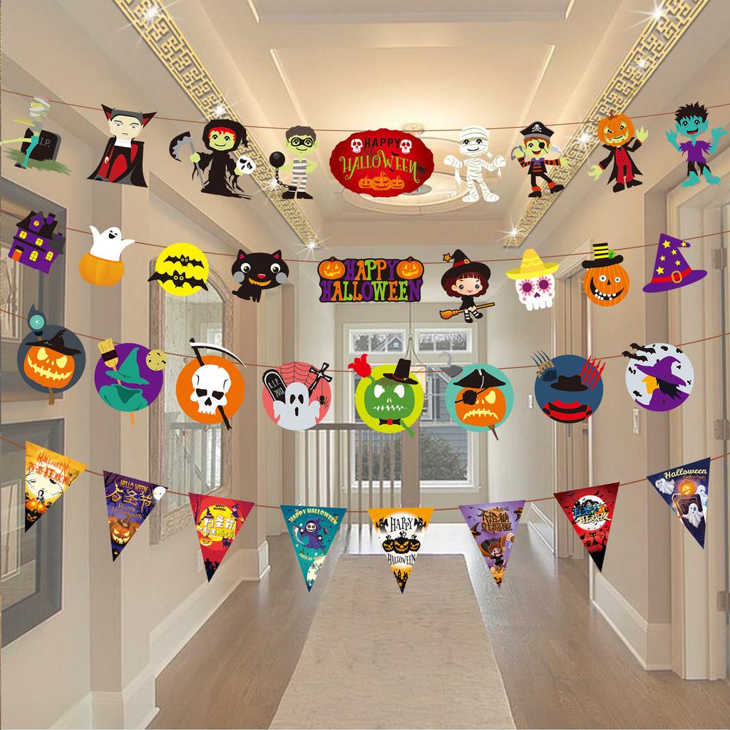 Pendant Flag Halloween Pumpkin Paper Art Party Scenes Layout Pennants Decoration