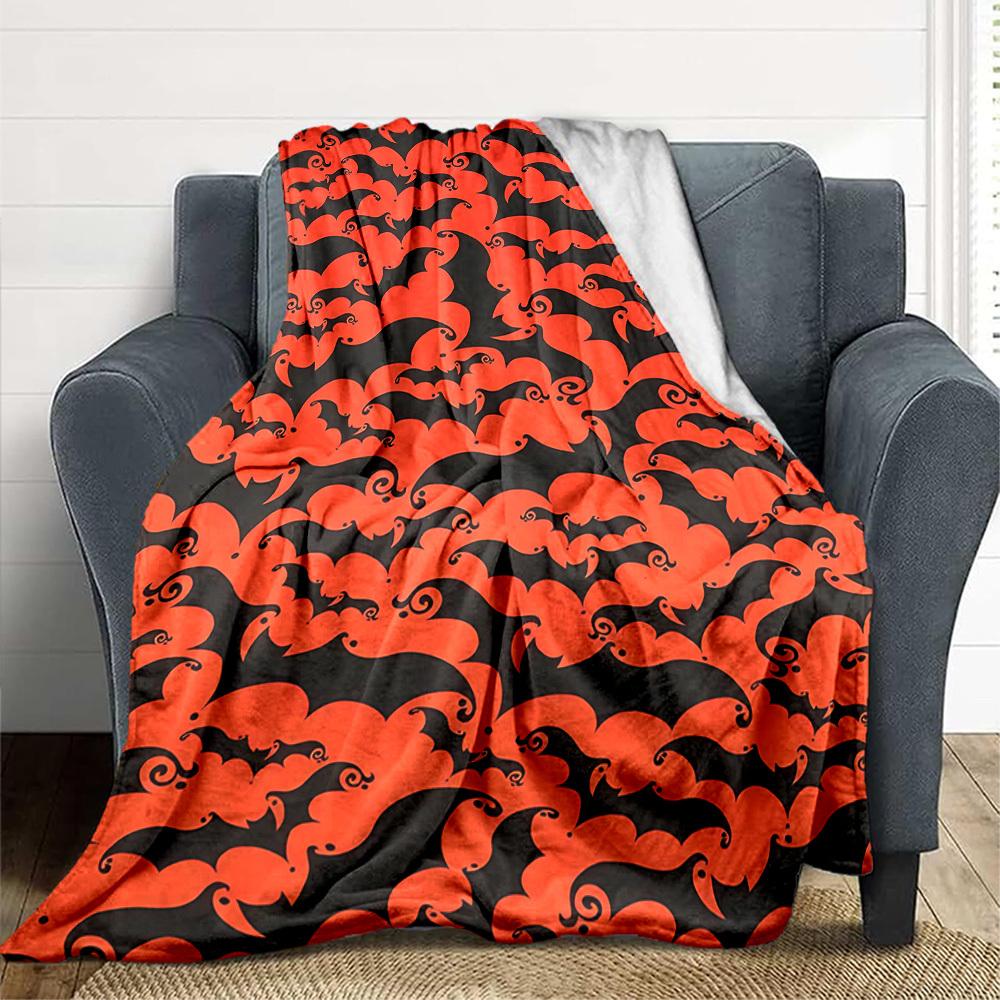 1pc Bat Print Blanket Warm, Cozy, And Soft, Suitable for Sofas, Beds, Cars, And Office Use.Perfect for Camping And Travel, Making It a Great Gift for