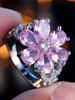 Trendy Pink Zircon Crystal Flower Vintage Silver Color Wedding Bands Engagement Rings For Women Men Minimalist Jewelry