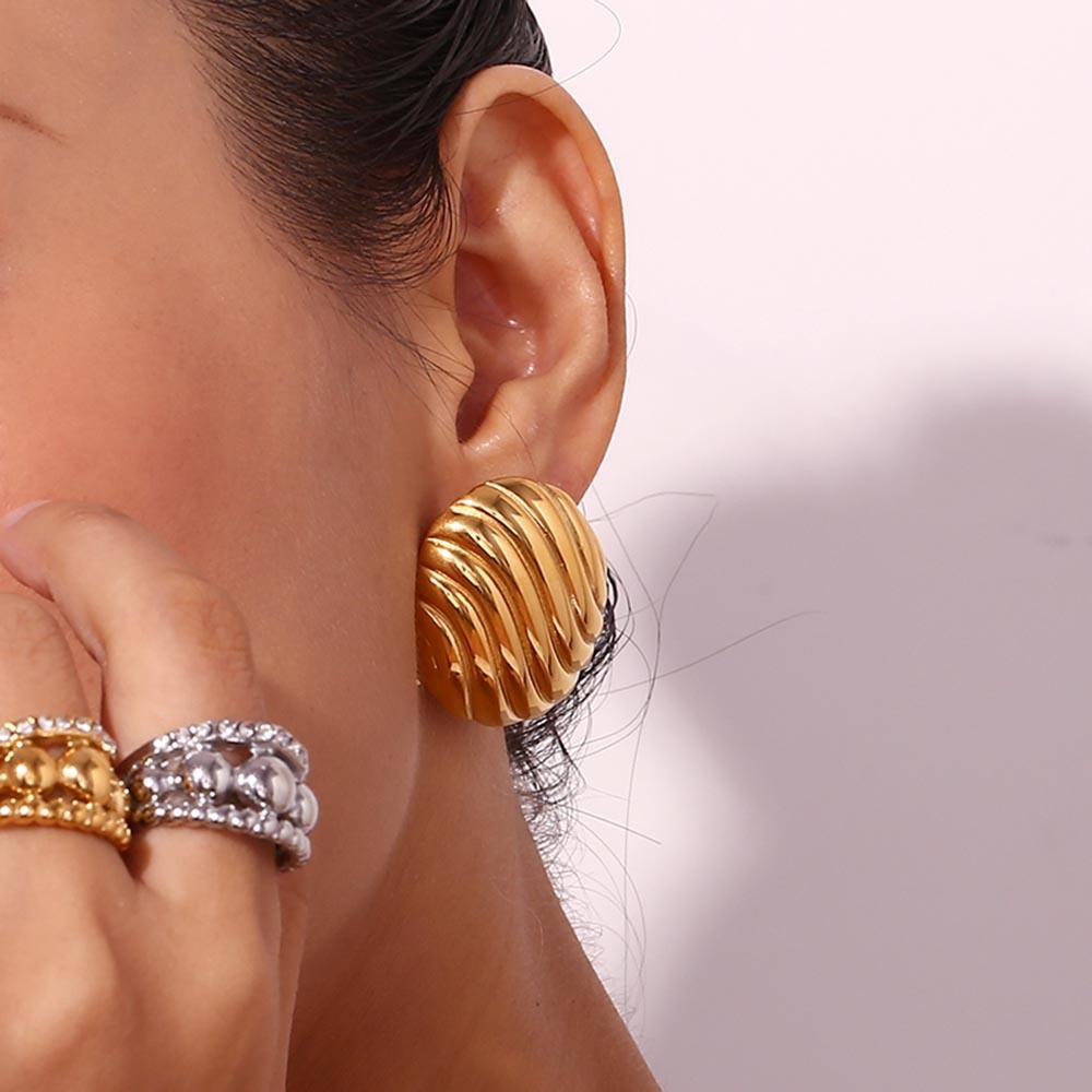 MamacitaSlay Unique Design 18K Gold Plated Stainless Steel Asymmetric Earrings Banquet Waterproof Jewelry Women's Charm Gift