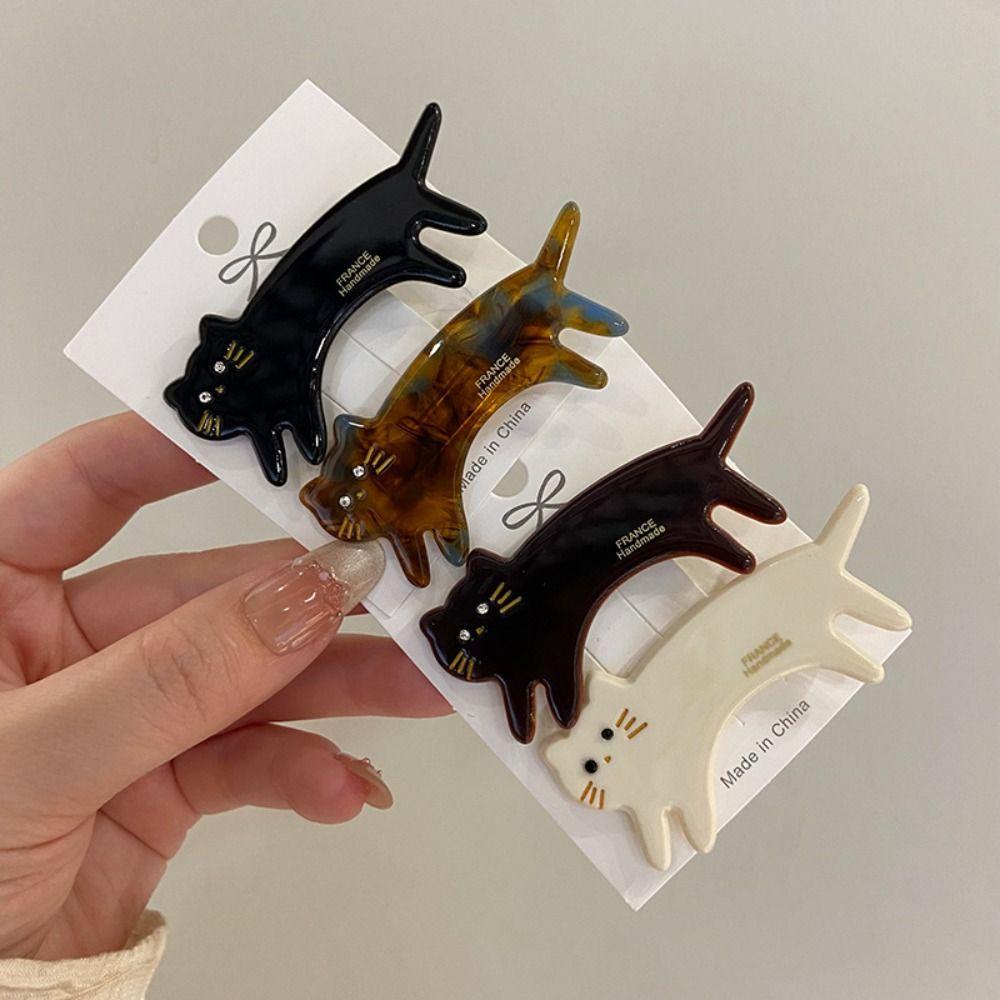 Small Cat Shaped Hair Clip Acetic Acid Cute Side Clip Cute Animals Hairpin  Streetwear