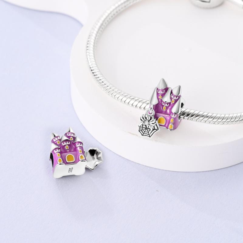 Charms Copper Plated Halloween Spider Haunted House Beads Fit Originalfor Women Jewelry Diy Making Gifts