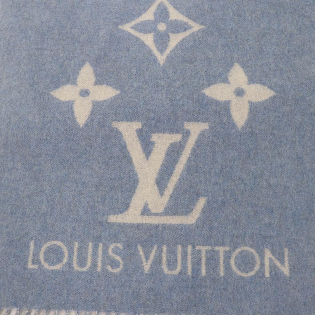 Excellent LOUIS VUITTON Scarf Escalp Reykjavik Monogram blue cashmere M75704 Used